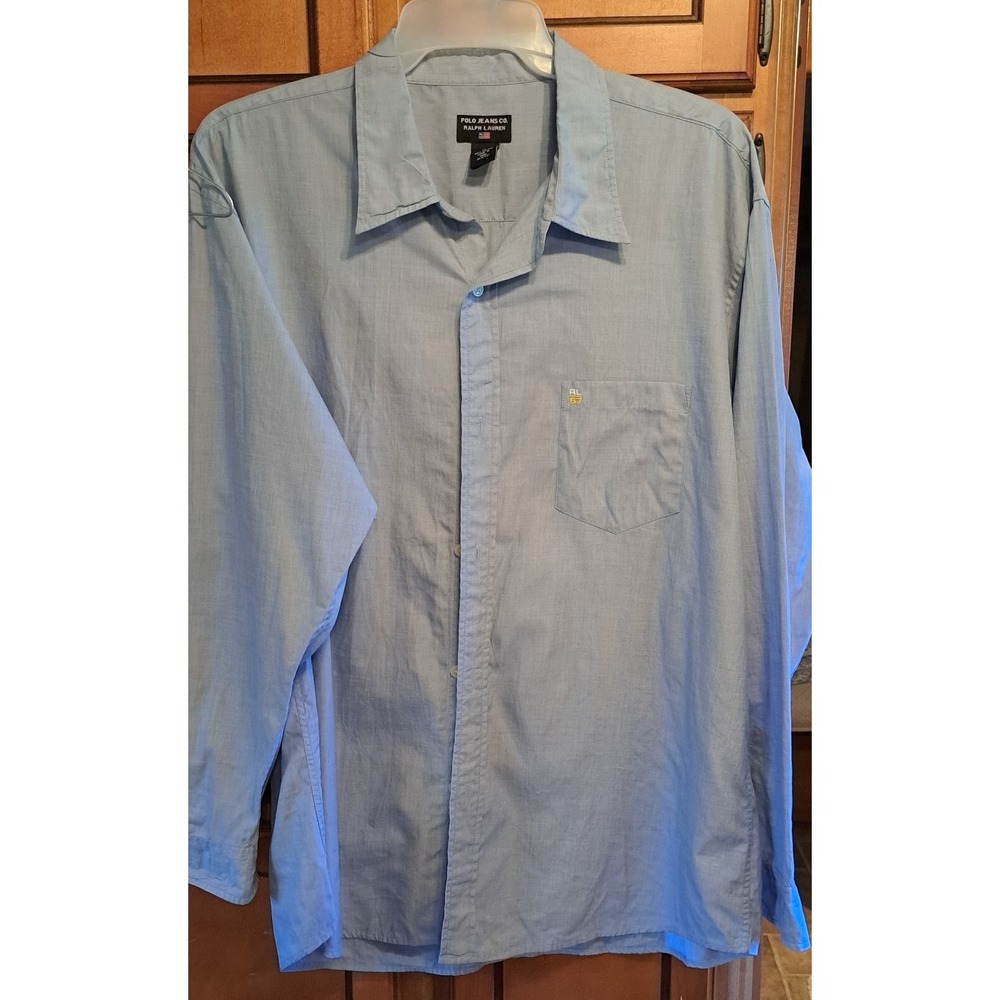 Polo Jeans Co Ralph Lauren Mens Long Sleeve Button Up Shirt XL Light Blue RL 67